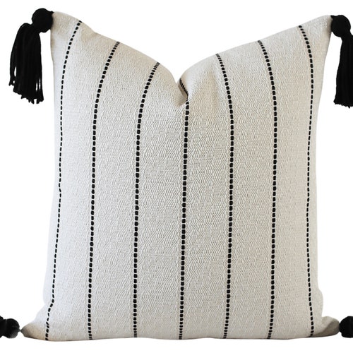 White and Black Stripe Pillow Cover White Pillow Cover With Etsy