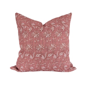 Terracotta Floral Pillow Cover: Rustic Hand-Block Print, Made in USA