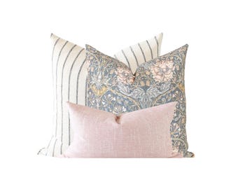 Pillow Combination Set, Blue Floral Pillow, Pink Pillow Cover, Decorative Pillows, Blush Pillow Cover, Boho Pillow Cover, Designer Pillow