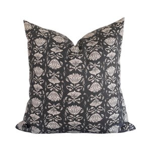 Floral Block Print Pillow Cover, Black Block Print Throw Pillow, Black Floral Pillow Cover, Block Print Pillow Cover, Black Floral Pillow