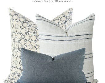Couch Pillows Set, Pillow Combination, Throw Pillows Set, Pillow Combo Set, Blue Throw Pillows, Floral Pillow Covers, Lumbar Pillows