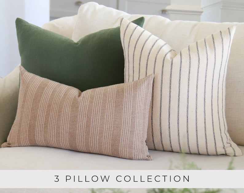 Pillow Combo Throw Pillows Set Green Linen Throw Pillows Etsy