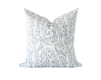 Blue Poppy Pillow Cover: Modern Floral Throw Pillow