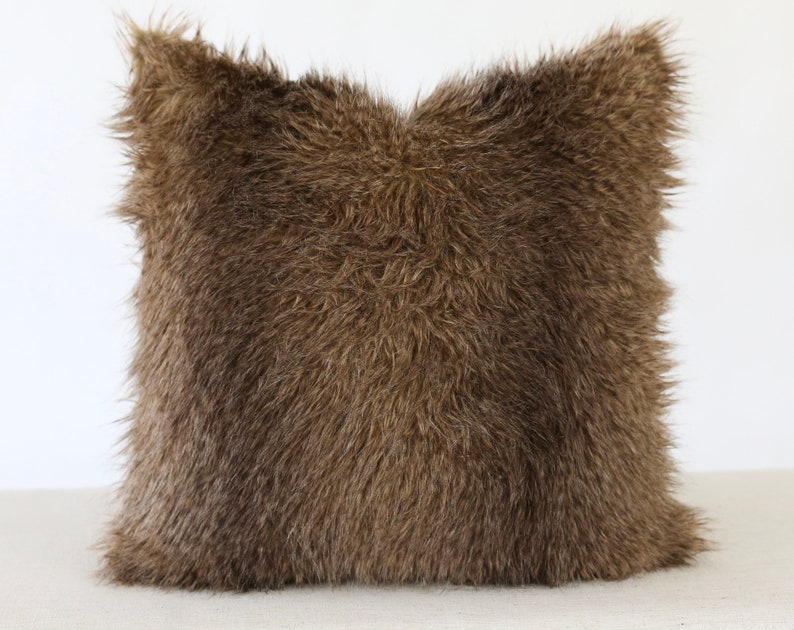 Ombre Faux Fur Throw Pillow Cover Brown Faux Fur Pillow Cover 18x18 Plush Pillow Covers for Bed Furry Pillow Covers Luxury Pillow Covers