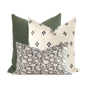 Modern Farmhouse Pillow Cover Set: Green Linen, Brown Handwoven, Black Geometric