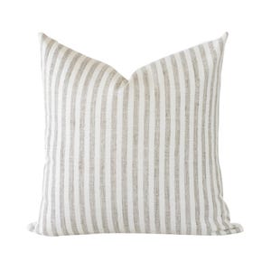 Grey Striped Pillow Cover: Neutral Farmhouse Throw Pillow