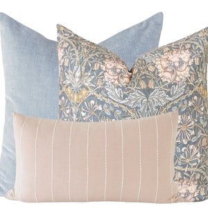 Pillow Combination Set, Blue Floral Pillow, Velvet Pillow Cover, Blush Pillow Cover, Boho Pillow Cover, Designer Pillow, Blue Velvet Pillow
