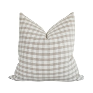 Tan Gingham Pillow, Cream Check Pillows, Taupe Decorative Throw Pillows, Farmhouse Plaid Pillows, Windowpane Pillow Cover, Check Pillow