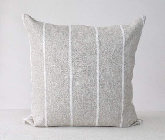 White Stripe Pillow Cover 20x20 Greige Harvest Textured Lumbar Pillow | Pier 1