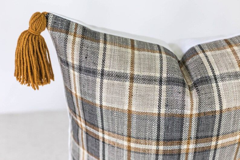 Plaid Caramel Orange Grey and Blue Pillow Cover With Caramel Etsy