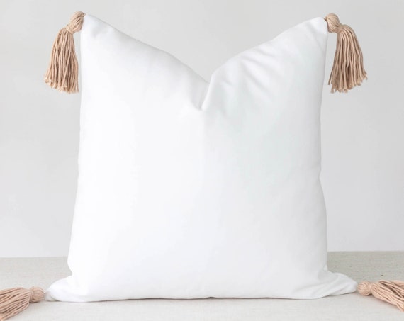White Pillow Cover 20x20 Blush pillow White Pom Pom Pillow Cover Large Poms 7