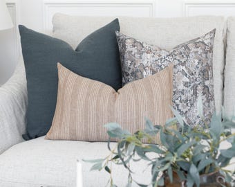 Navy Blue Sofa Pillow Combination: 3 Piece Neutral Pillow Set