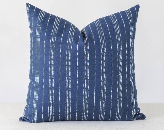 stripes navy pillow dots striped Clay McLaurin Band Pillow Cover