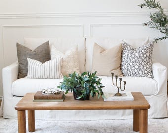 Neutral Sofa Pillow Combo: Set of Five Throw Pillows, Couch Pillow Set, Neutral Couch Pillows, Black Block Print Pillow