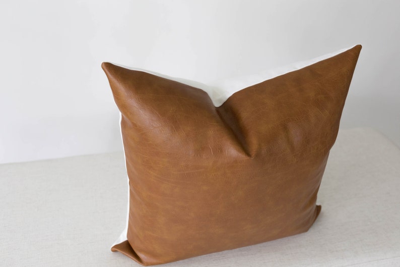 Cognac Leather Pillow Cover 20x20 Leather Pillow Lumbar Faux Etsy