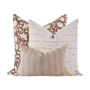 Block Print Pillow Combinations, Neutral Pillow Combo, Sectional Pillow Set, Couch Throw Pillow, Floral Accent Pillow, Laurel and Blush