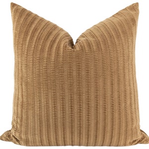 Caramel Striped Throw Pillow • Bronze Velvet Throw Pillow • Textured Stripe Velvet Pillow Cover • Luxury Throw Pillows || Hugo
