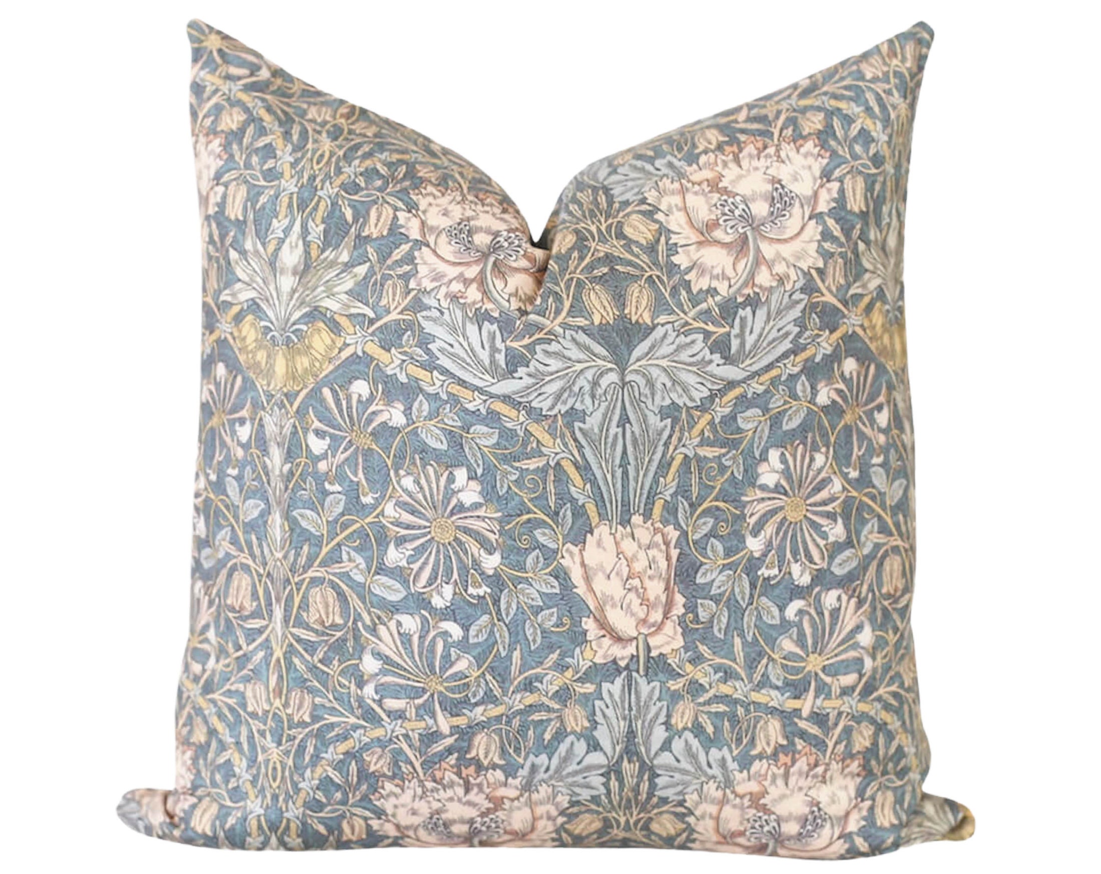 The Pillow Collection Manchineel Floral Porcelain Blue Down Filled Throw Pillow 