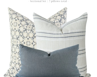 Sectional Pillows Set, Pillow Combination, Throw Pillows Set, Pillow Combo Set, Blue Throw Pillows, Floral Pillow Covers, Lumbar Pillows