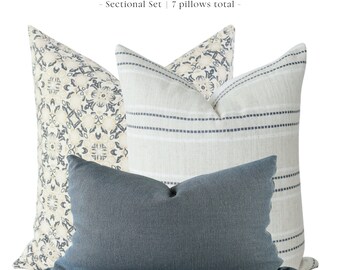 Sectional Pillows Set, Pillow Combination, Throw Pillows Set, Pillow Combo Set, Blue Throw Pillows, Floral Pillow Covers, Lumbar Pillows