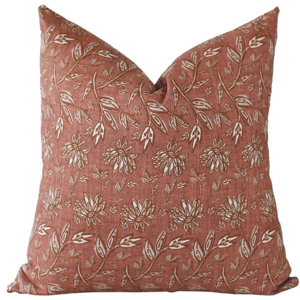 Terracotta Pillow Cover, Floral Pillow Covers 20x20, Spring Pillow Covers 18x18, Botanical Flower Print Pillow Covers, Rust Pillow Covers