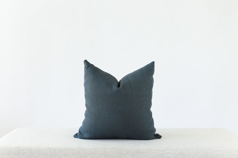 Blue Linen Pillow 20x20 Steel Blue Pillow Coastal Linen Etsy