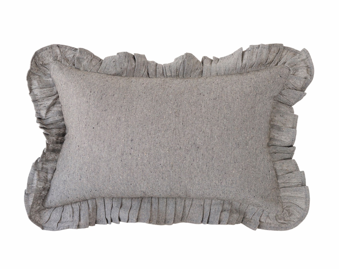 Grey Ruffle Pillow, Lumbar Ruffle Throw Pillow, Gray Lumbar Pillows