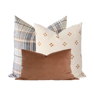 Pillow Combination Set: Plaid, Hmong Cotton, Rust Velvet