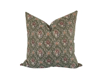 Vintage Floral Pillow Cover: Eloise Sage Green Lattice Design