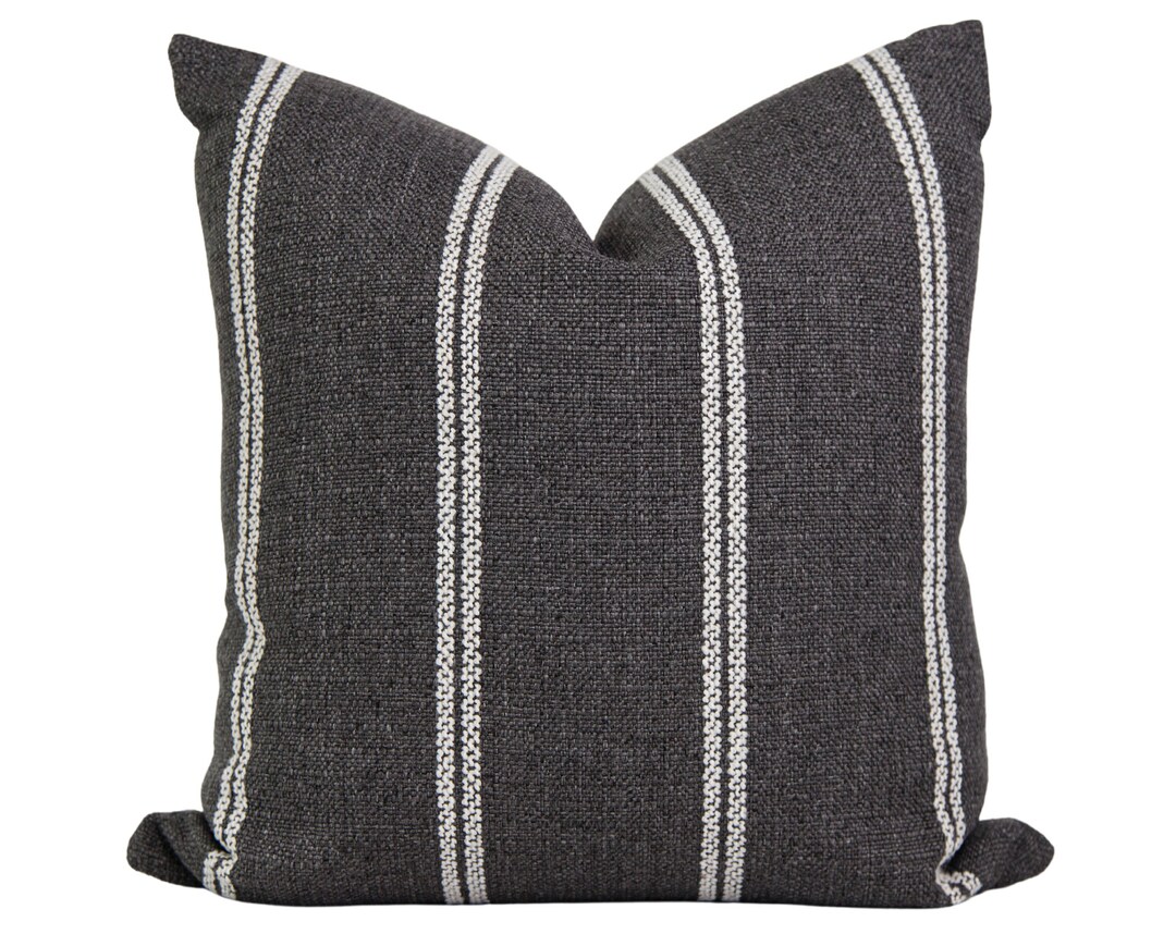Charcoal Grey Throw Covers, Grey Pinstripe Pillow Cover, Dark Grey