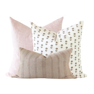 Designer Pillow Set, Pillow Combination Set, Hmong Pillow Cover, Modern Farmhouse, Blush Pillow Cover, Floral Pillow Cover, Linen Pillow