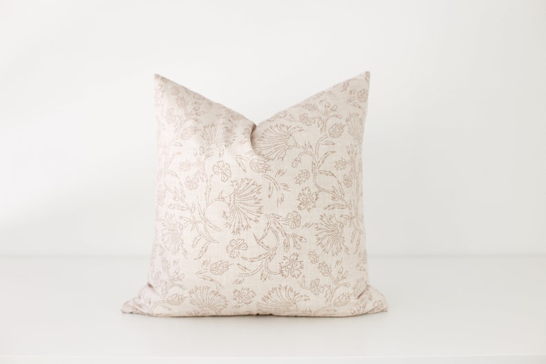 Beige Floral Pillow Cover, Fall Pillow Cover, Modern Floral Pillow Covers, Neutral Throw Pillow Cover, Luxury Pillow Covers, Line Art Pillow image 2