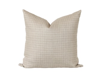 Tan Windowpane Pillow Cover: Beige Plaid Throw Pillow, Modern Farmhouse Throw Pillow