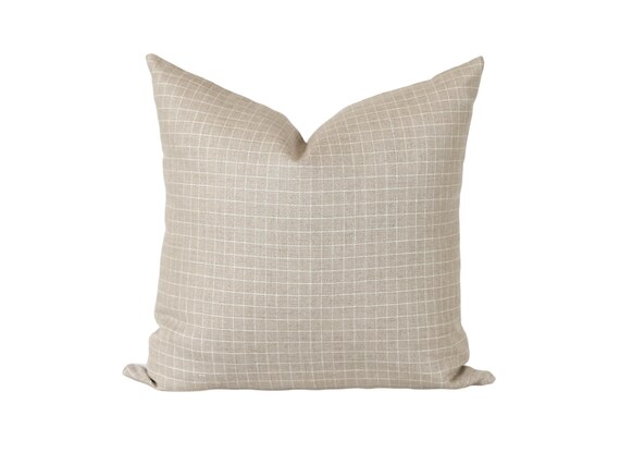 Tan Windowpane Pillow Cover: Beige Plaid Throw Pillow, Modern Farmhouse Throw Pillow