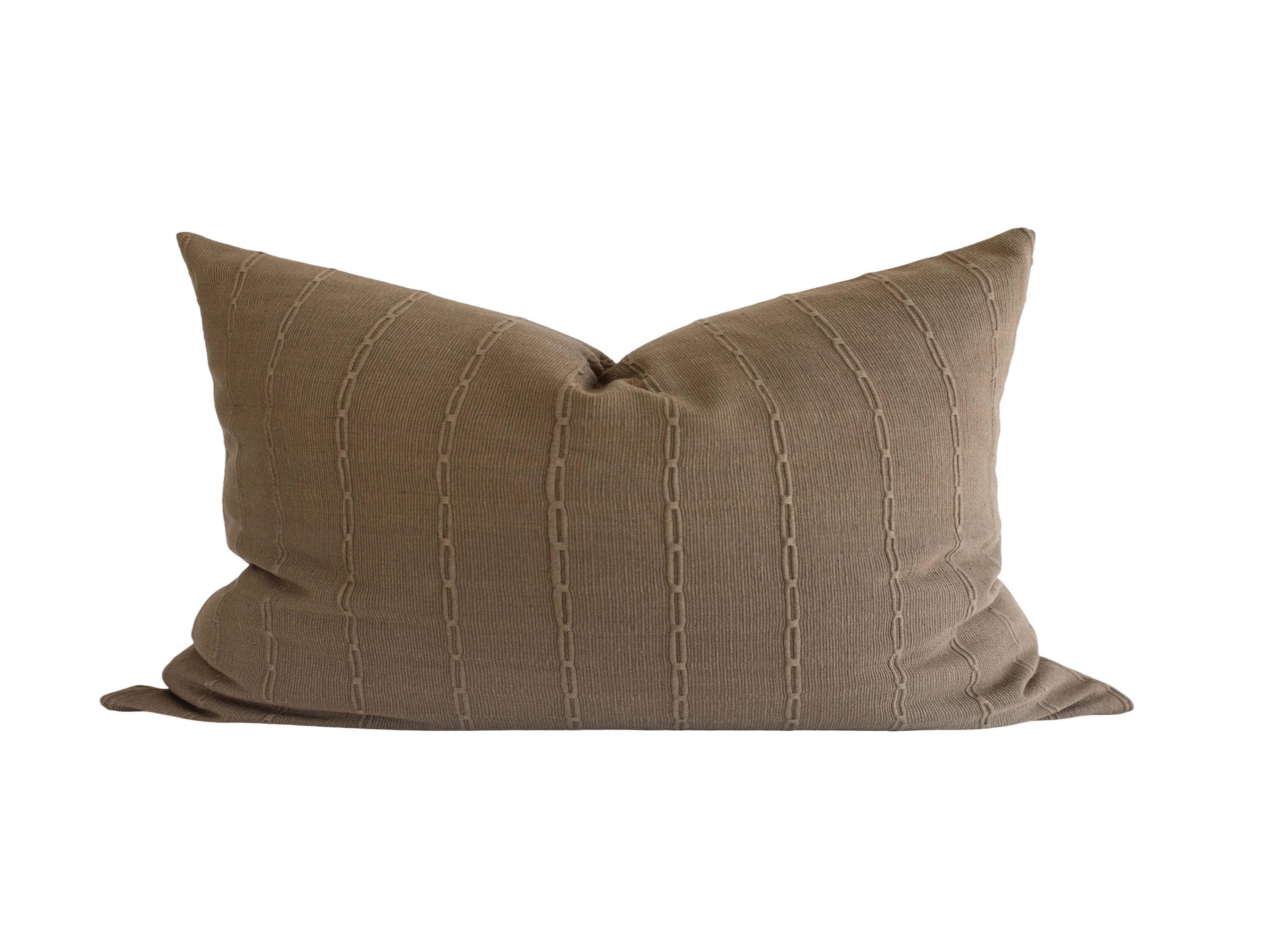 Lumbar 12x20 Chocolate Brown Pillow Cover: Striped Cotton Throw