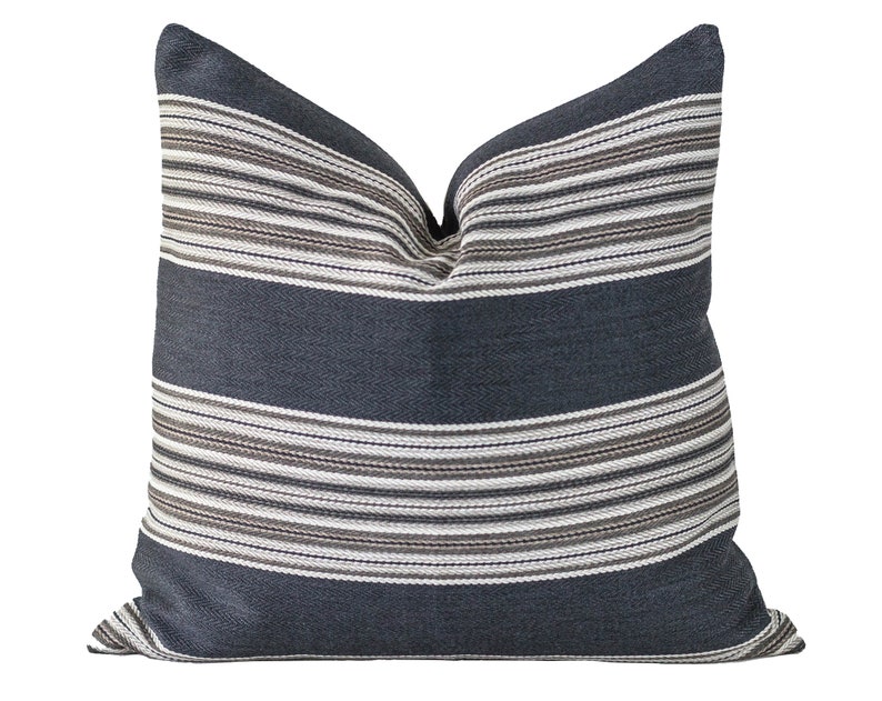 Blue and Grey Stripe Pillow Cover Coastal Throw Pillow Etsy
