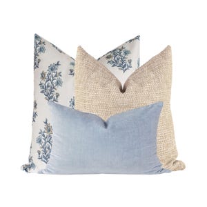 Floral Pillow Cover Set: Blue Velvet, Woven Accent Pillows
