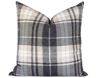 Charcoal Pillow, Beige Plaid Pillow Cover, Dark Neutral Pillows, Modern Farmhouse Throw Pillows, Plaid Pillow, High Quality Luxury Pillows