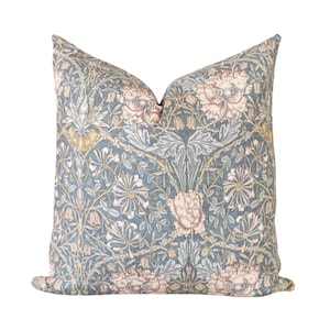 Blue Pillow Cover • Blue Floral Throw Pillow Cover • Decorative Throw Pillow • Designer Pillow • Vintage-Inspired Floral Pillow || Marlow
