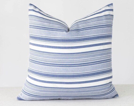Blue And White Stripe Pillow Cover Blue Pillow Stripe Pillow Etsy