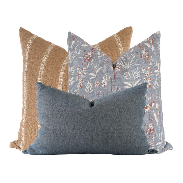 Wildflower Pillow Cover Set, Rust Linen, Modern Farmhouse Pillows