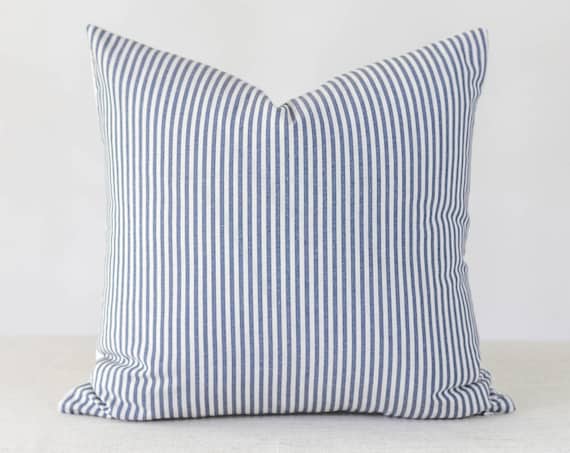 Blue And White Stripe Pillow Cover 20x20 Throw Pillow Covers Etsy