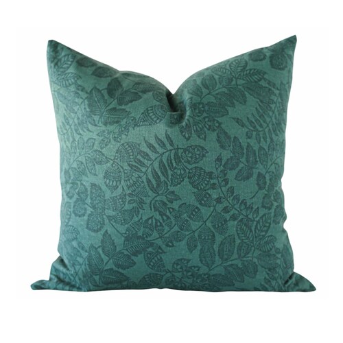 Housse de coussin à motif botanique vert : Coussin décoratif à motif de feuilles et de branches