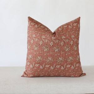 Terracotta Pillow Cover, Floral Pillow Covers 20x20, Spring Pillow Covers 18x18, Botanical Flower Print Pillow Covers, Rust Pillow Covers image 3