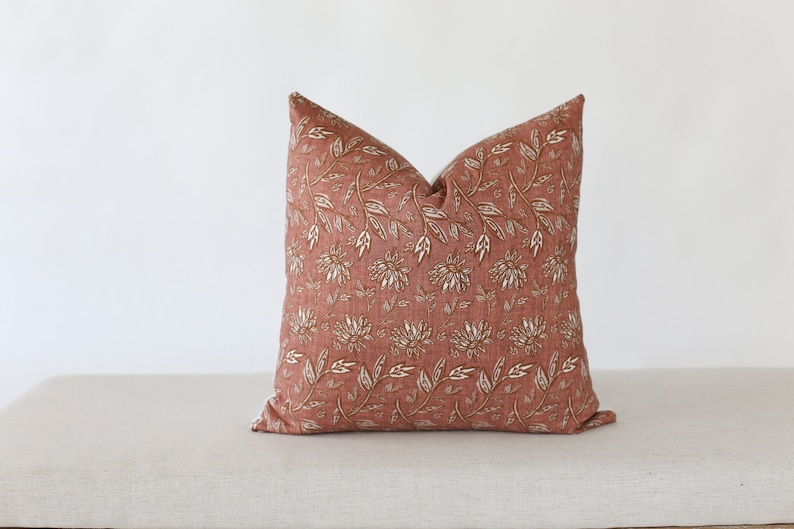 Terracotta Pillow Cover, Floral Pillow Covers 20x20, Spring Pillow Covers 18x18, Botanical Flower Print Pillow Covers, Rust Pillow Covers image 3