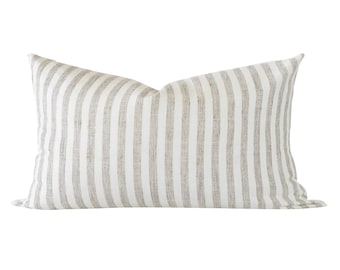 Grey Striped Pillow Cover: Neutral Farmhouse Throw Pillow