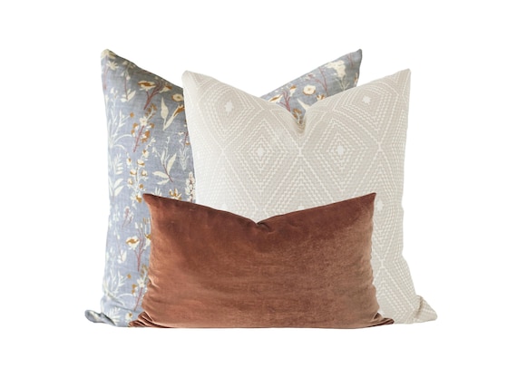 Couch Pillows: Throw Pillow Set of 3, Pillow Combination Set, Pillow Set for Sofa, Wildflower Pillow, Designer Pillow Covers