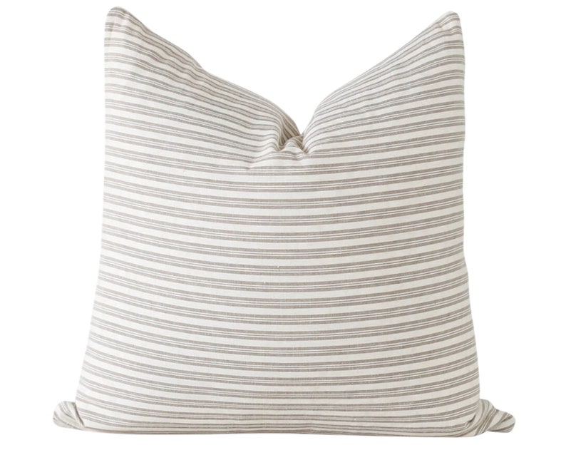 White Throw Pillow White and Grey Striped Pillow Cover Etsy