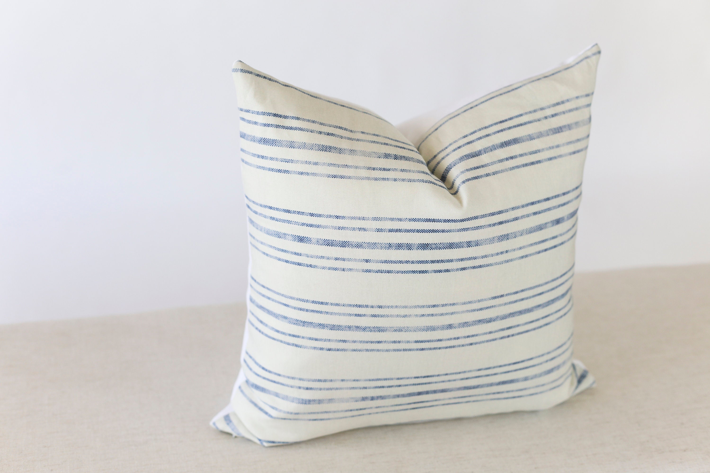 Blue and Cream Pillow Covers Blue Striped Pillow Cover Etsy