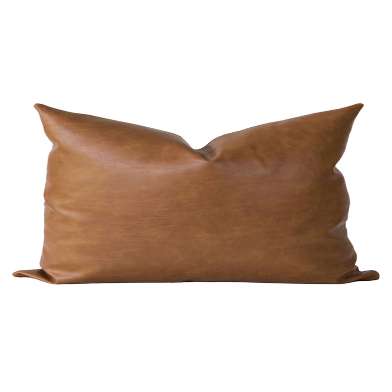 Cognac Leather Pillow Cover 20x20 Leather Pillow Lumbar Faux Etsy